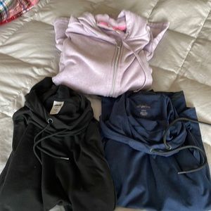 Three misc hoodies (1 zips). Great feels.  All nwot.Two size small. One medium